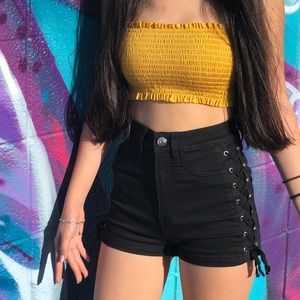 Tres Bien Yellow Scrunched Tube Top